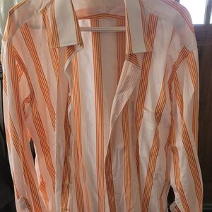 Men's Orange and White Striped Casual Shirt